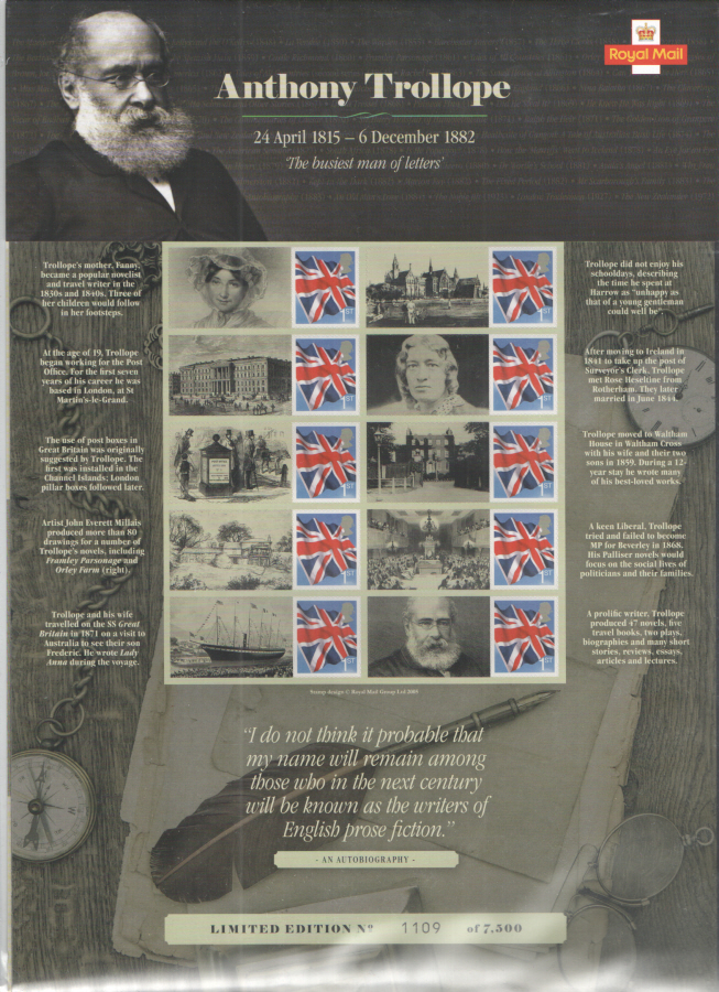 (image for) CS28 2015 Anthony Trollope Royal Mail Commemorative Sheet